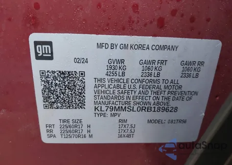 2024 Chevrolet Trailblazer Fwd Ls z USA, uszkodzony, nr VIN KL79MMSL0RB189628